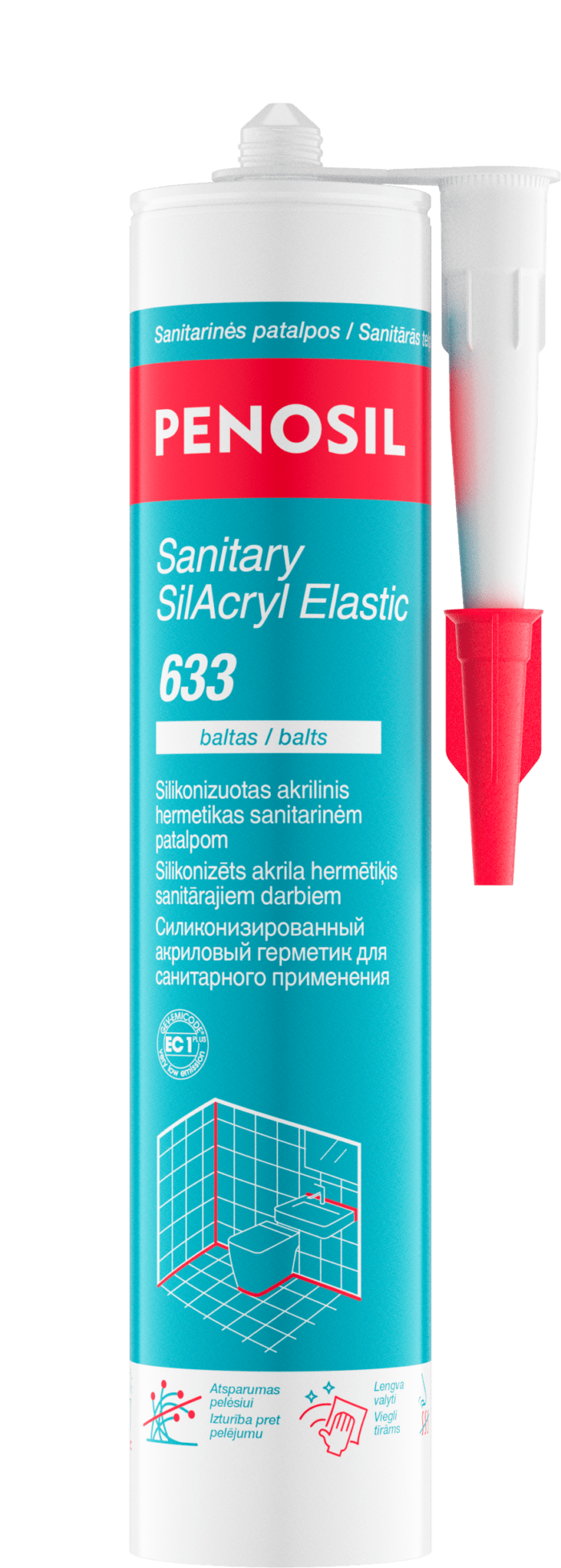 PENOSIL Sanitary SilAcryl Elastic 633 silikonizuotas sanitarinis akrilas